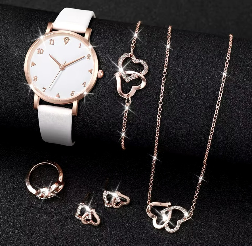Подарочный набор для женщин сердца наручные часы браслет кольцо ожерелье серьги без подарочной коробки белый Киев - изображение 2