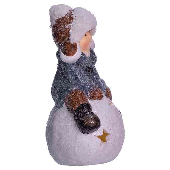 Новорічна декоративна фігурка з підсвіткою 10×8.5×16 см Новорічний декор Дитина на сніговій кулі з порцеляни CR-5-20 Коломыя