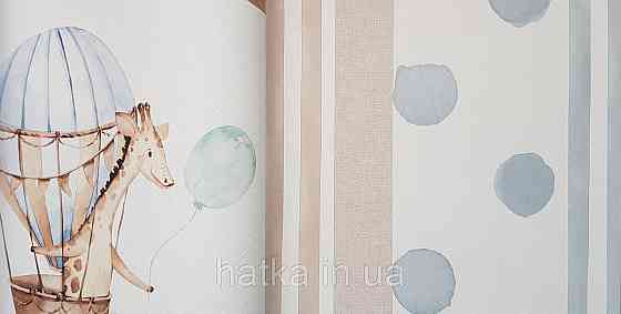 Шпалери флізелінові еко Rasch Kids World 0.53х10 дитячі повітряні кулі жирафи зайці птиці блакитні коричневі Київ