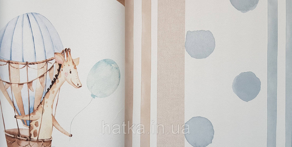 Шпалери флізелінові еко Rasch Kids World 0.53х10 дитячі повітряні кулі жирафи зайці птиці блакитні коричневі Київ - фото 3