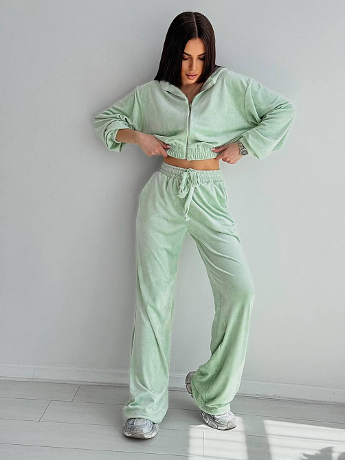 Женский стильный костюм двойка: кофта и штаны из плюш велюра Мятный, 42/44 Одесса - изображение 1