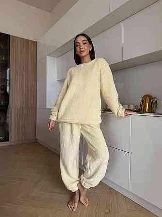 Жіноча затишна піжама-двійка: кофта та штани махра тедді Бежевий, 48/52 Одеса