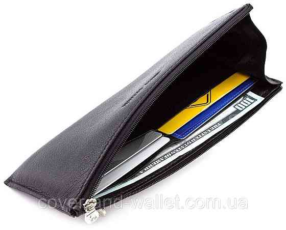 Довгий тонкий гаманець купюрник чорного кольору на блискавці Marco Coverna 8805 Київ