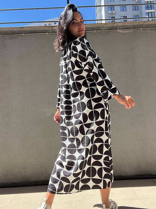 Платье женское INDIGO BLUE 1610-0 длинное на пуговицах разрезы по бокам, чорный с белым, one size Киев - изображение 13