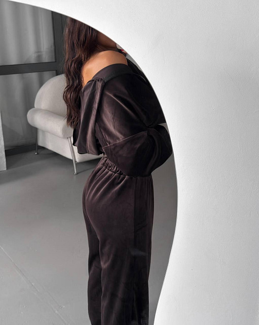 Женский плюшевый прогулочный костюм двойка: кофта и штаны турецкий велюр Шоколадный, 46/48 Одесса - изображение 2