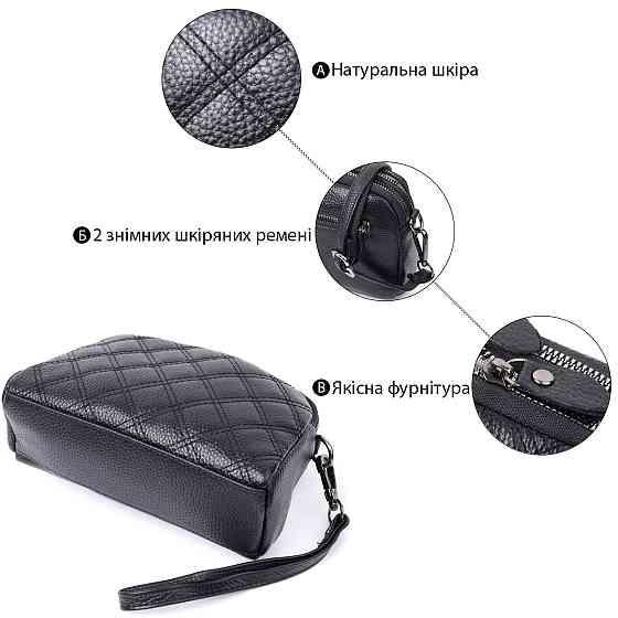 Женская сумка прошита ромбами на лицевой стороне из натуральной кожи Vintage 22807 Черный Киев