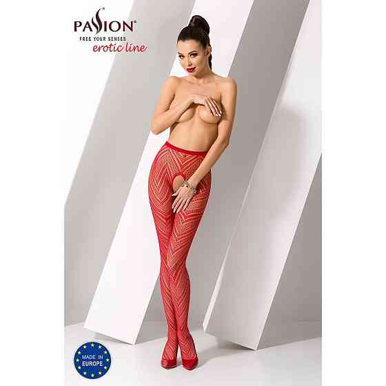 Эротические колготки-бодистокинг Passion S010 red, с доступом, геометрический рисунок Sex Aura Киев