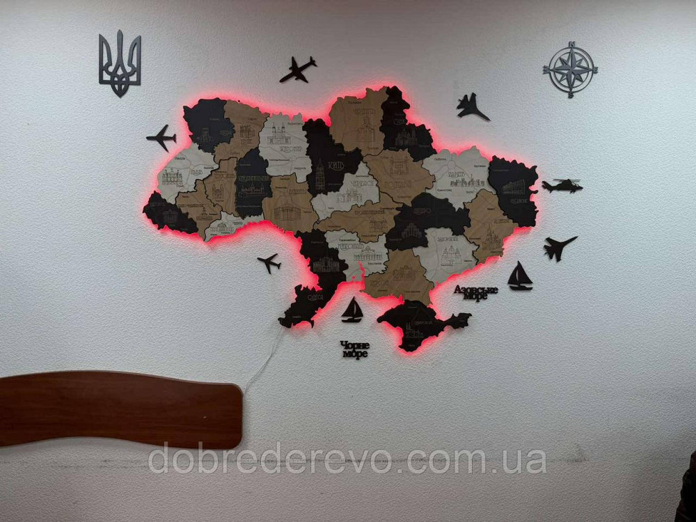 Многослойная карта Украины с подсведкой 100х70 см. Вижница - изображение 1