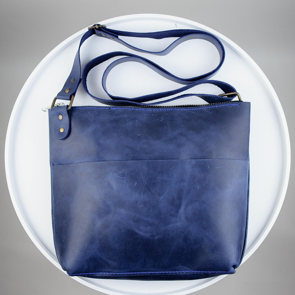 Сумка-месенджер з натуральної шкіри Crazy Horse, через плече (Синій) Суми - фото 1