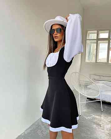 Женский сдержанный костюм двойка: блуза и сарафан в классическом стиле крепдайвинг + котон Одесса