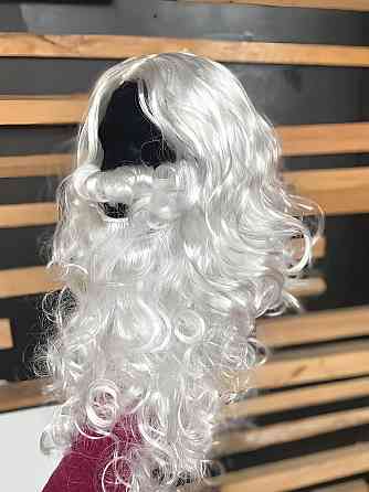 Біла перука Ісуса або Діда Мороза з бородою та вусами, хвилясте волосся, косплей, аніме. Санта Клаус Київ