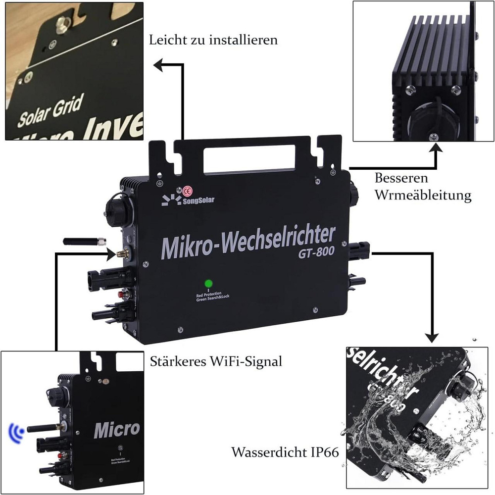 Б/У GT-800 Мікроінверторний сонячний мережевий інвертор потужністю 800 Вт для електростанції з керуванням через WLAN-додаток Дніпро - фото 5