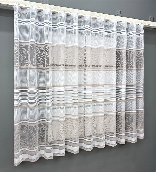 Короткий тюль VR-Textil 1954т Жакард Білий з капучино 350х140 см (42-1060) Київ - фото 2