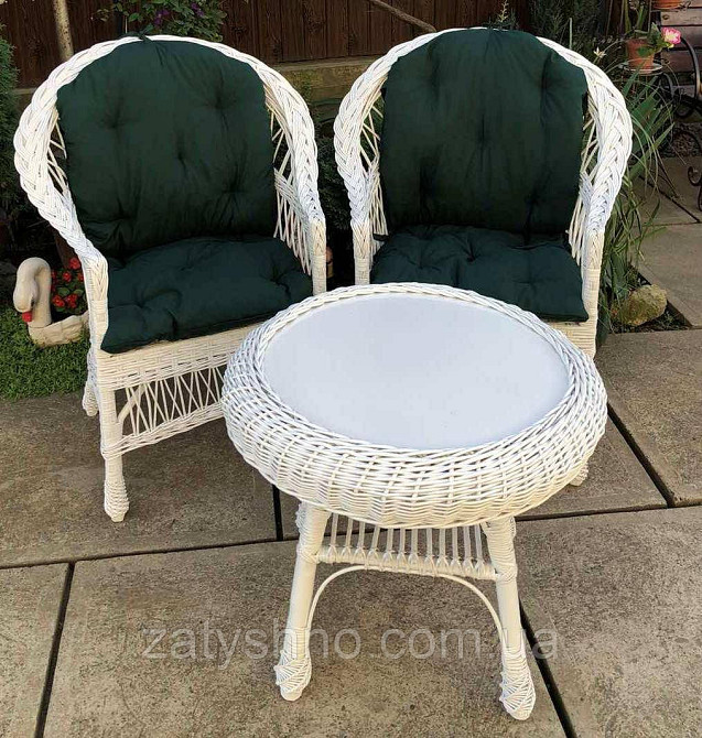 Белая плетеная мебель с накидками зелеными |Мебель из лозы на подарок |мебель плетеная белая Киев - изображение 5