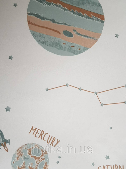 Детские флизелиновые обои Caselio Our Planet космос планеты звезды надписи на белом фоне Киев - изображение 3
