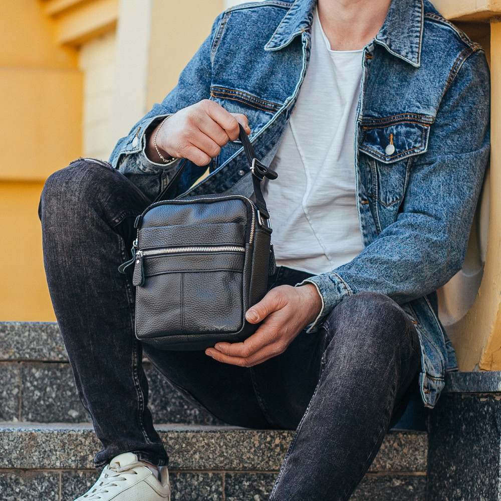 Чоловіча чорна шкіряна сумка-месенджер Tiding Bag Київ - фото 3