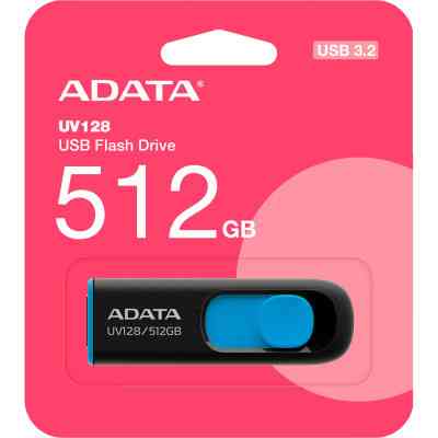 USB флеш накопичувач ADATA 512GB AUV 128 Black/Blue USB 3.2 (AUV128-512G-RBE) Вінниця