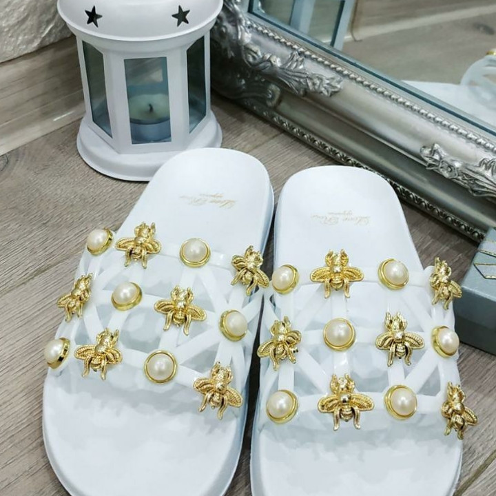 Шлепанци женские белые гуччи мушка и полужемчуг Одесса - изображение 3