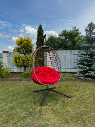 Підвісне садове крісло гойдалка (кокон / гніздо) SAN VITO з м'якою червоною подушкою, Коричневий Київ