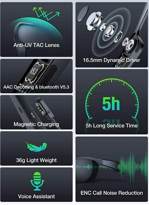 Окуляри: Blitz Wolf BW-G02, Сонцезахисні, гарнітура бездротові Навушники. Київ - фото 2