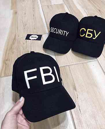 Чорні бавовняні Кепки/Бейсболки з принтом — FBI/SECURITY/СБУ Чернівці