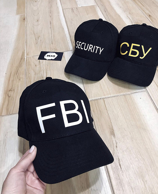 Чорні бавовняні Кепки/Бейсболки з принтом — FBI/SECURITY/СБУ Чернівці - фото 1