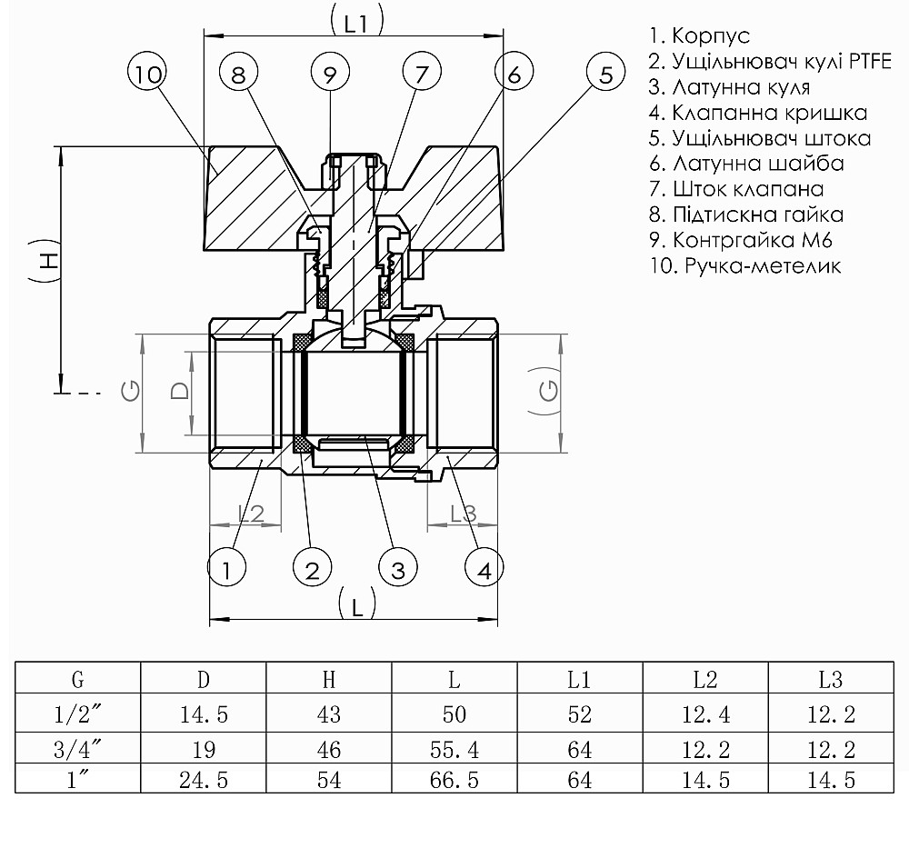 Кран кульовий прямий SOLOMON 1/2″ ВВ КБ PN40 B1007 Тернополь - изображение 4