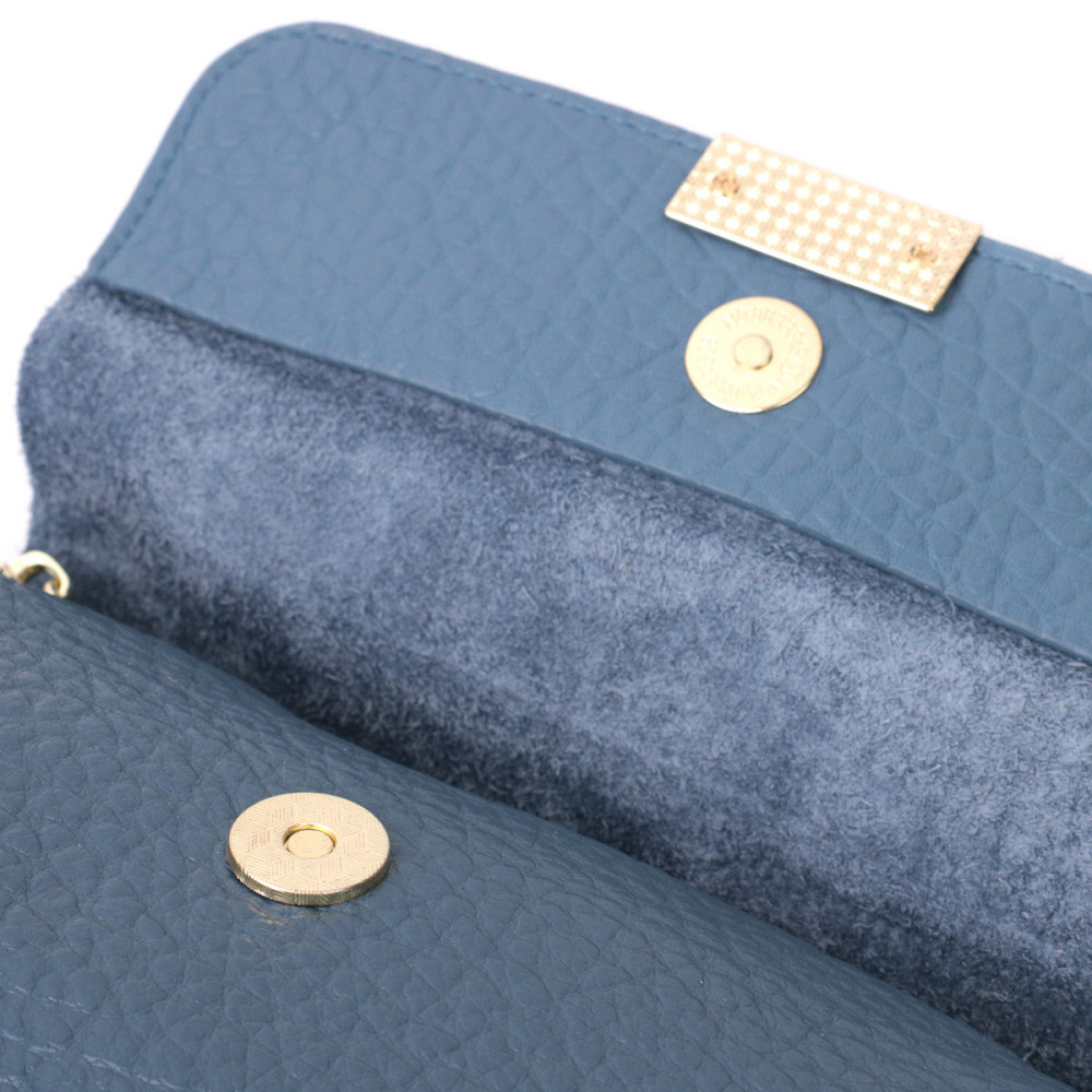 Отличная кожаная женская сумка с оригинальной плечевой лямкой Vintage 22402 Синяя Киев - изображение 4