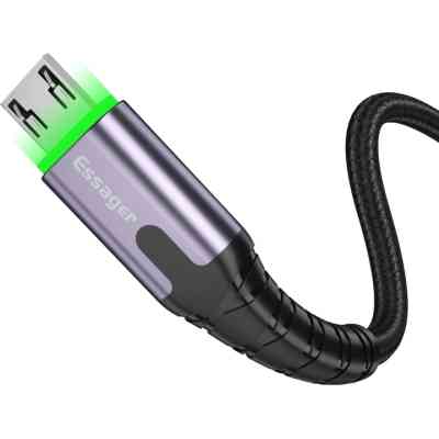 Дата кабель USB 2.0 AM to Micro 5P 1.0m 2.4A LED black Essager (EXCM-XG0G) Винница