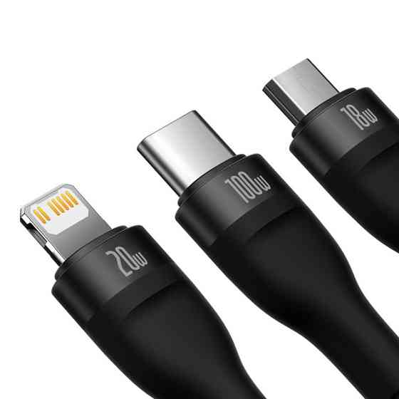 Кабель Baseus Flash Series Two-for-three Charging Cable U+C - M+L+C 100W 1.2m Black CASS030101 Одесса