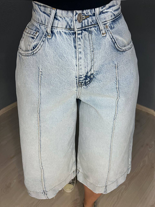 Шорти жіночі джинсові Sherocco 392-1 бермуди довгі з манжетами та стрілкою блакитні, блакитний, 29, 29, 82 см, 114 см Київ - фото 4