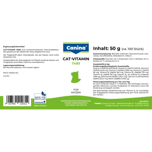 Витаминный комплекс Canina Cat-Vitamin Tabs для кошек 50 г 100 табл. Киев - изображение 3