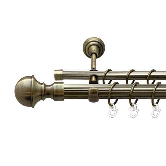 Карниз Orvit Бостон металевий дворядний відкритий рифлена труба кільце металеве Антик 25\16 мм 300 см Львов