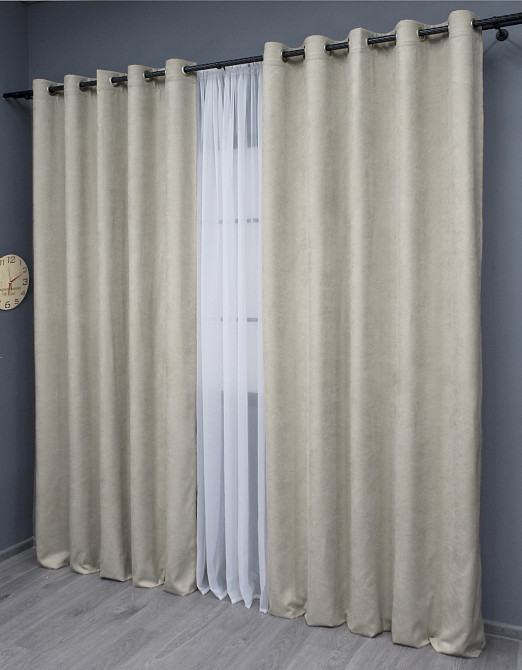 Комплект штор на люверсах VR-Textil Мікровелюр Petek YL № 1803ш Світло-сірий 150х270 см 2 шт (37-0269) Київ - фото 4