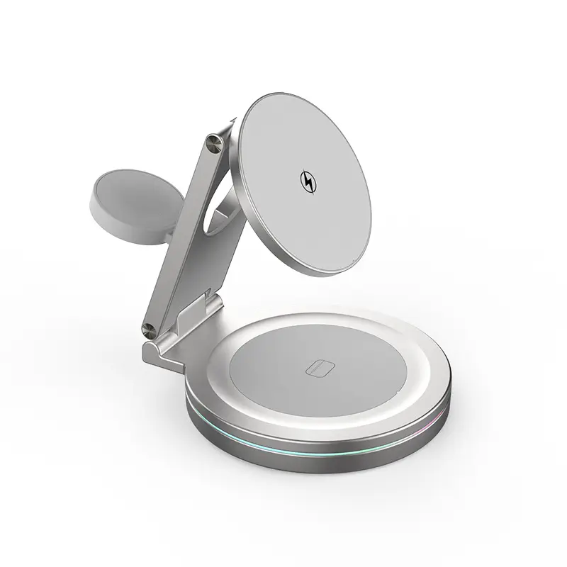 Металевий бездротовий зарядний пристрій 3в1 KD14 (MagSafe) з обертанням 360° - Сріблястий Киев - изображение 1