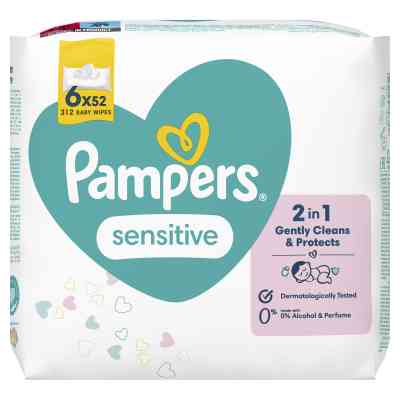 Дитячі вологі серветки Pampers Sensitive 6 пачок х 52 шт (8001841041452) Вінниця