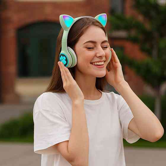 Бездротові навушники з котячими вушками, VZV-23M, Зелені / Дитячі Bluetooth навушники з мікрофоном Київ