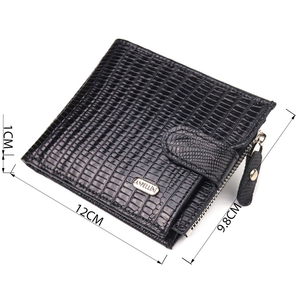 Отличный мужской горизонтальный кошелек из натуральной фактурной кожи CANPELLINI 21506 Черный Киев - изображение 3