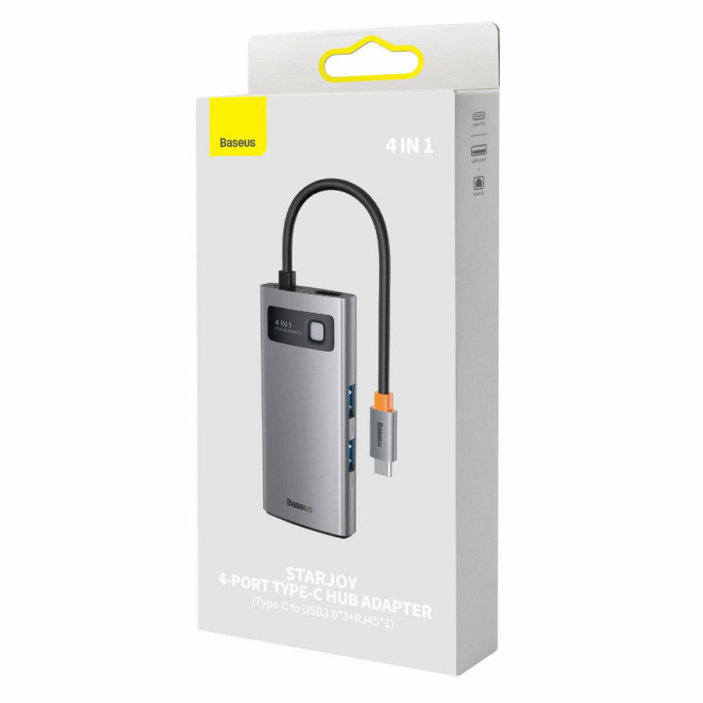 Док станція хаб для ноутбуку комп'ютеру Baseus Metal Gleam Series 4в1 багатофункціональний Type-C HUB Docking Station Gray (Type-C Одеса - фото 8