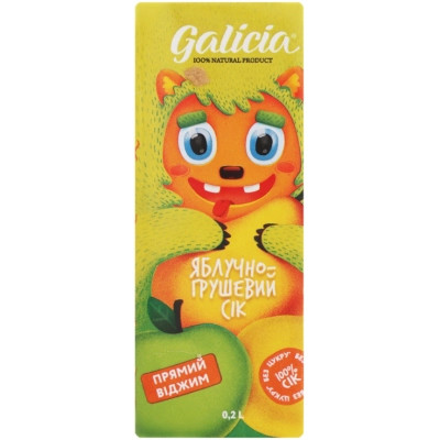 Сік дитячий Galicia Яблучно-грушевий пастеризований 200 мл (4820209560411) Вінниця - фото 1