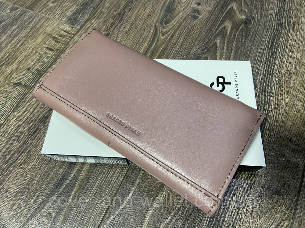 Пудровый женский кошелёк большого размера на магнитах ручной роботы Grande Pelle Festa 21010 Киев - изображение 5