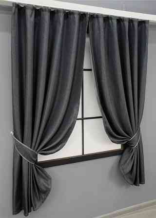 Комплект коротких штор VR-Textil Льон-блекаут Льон Мішковина № 1161ш Графітовий 130х170см 2 шт (35-0100) Київ