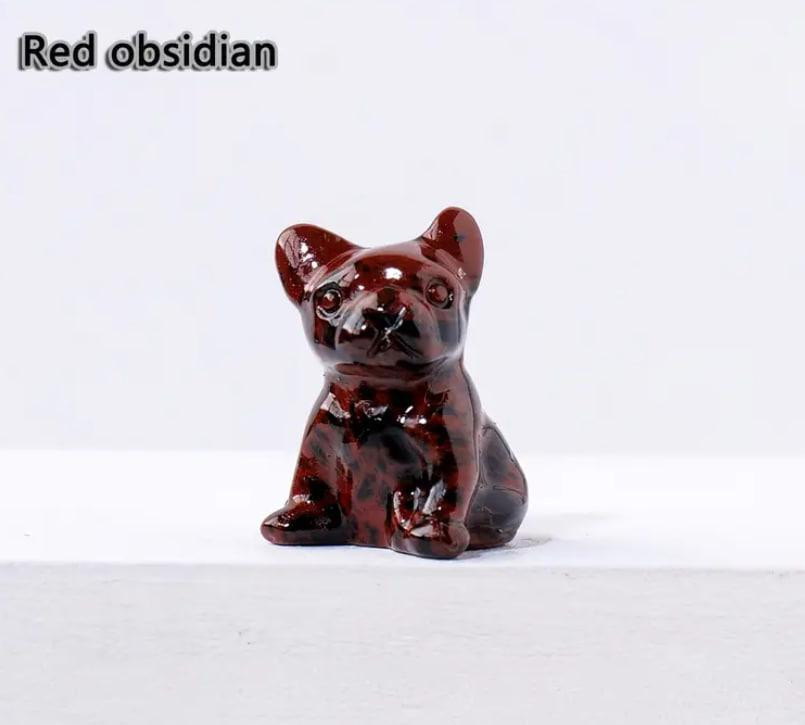 Статуетка собаки із натурального каменю червоного обсидіану 30*20 мм. Фігурка бульдога червоний обси Київ - фото 1