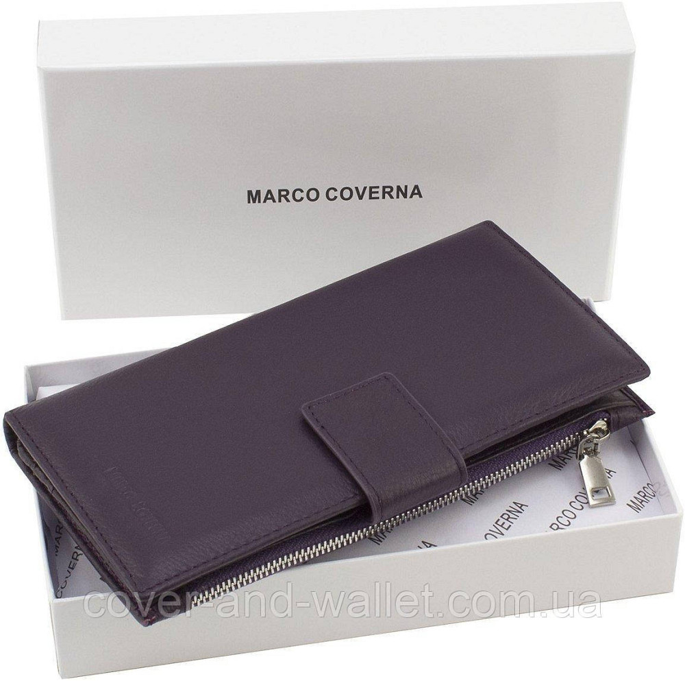 Фіолетовий жіночий гаманець купюрник із натуральної шкіри з монетницею на блискавці Marco Coverna Київ - фото 8