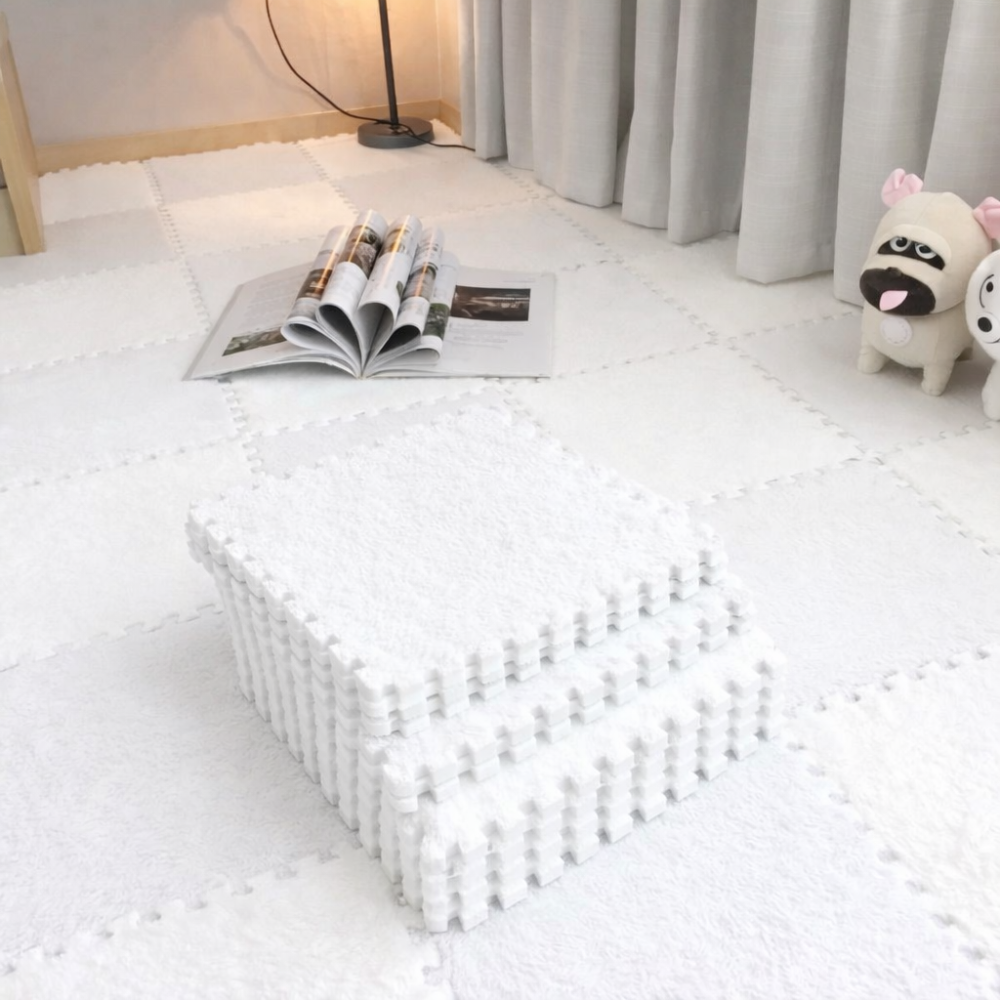 Пазл килимок 60х150см м'який плюшевий термокилим, 10 пазлів тепла підлога, термоковрик для дому, в дитячу один колір білий Кам'янець-Подільський - фото 6