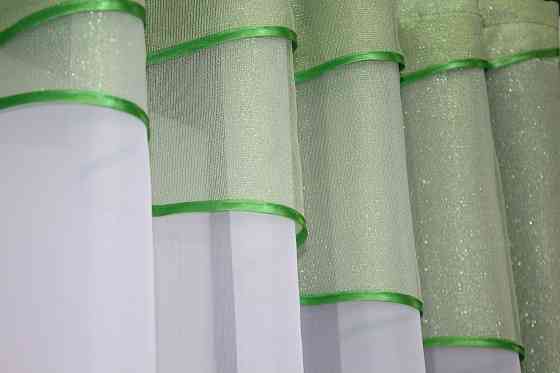 Гардина арка на кухню VR-Textil № 00к белый с салатовым 280х170 см (59-899) Киев