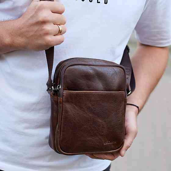 Мужской мессенджер через плечо 20х16х6, сумка планшетка для города, барсетка для телефона, коричневая Киев