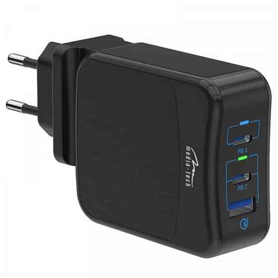 Зарядний пристрій 2xUSB-C PD 65W, USB QC 3.0, чорний Media-Tech (MT6252) Київ