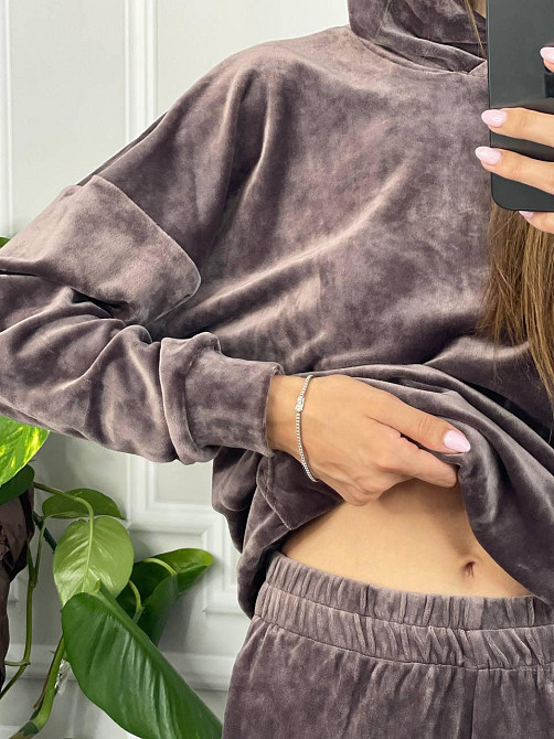 Жіночий велюровий костюм із капюшоном Шоколадний S Харків - фото 4