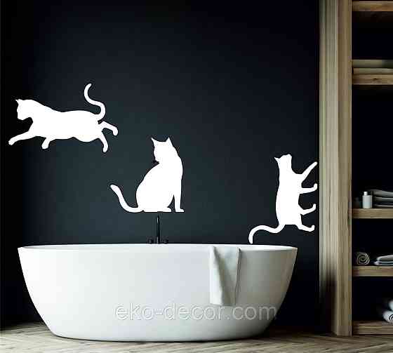 Декоративне настінне Панно «Коти», Декор на стіну 90*70 см. (3 шт.), Білий Київ